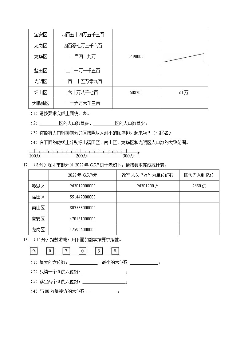2024-2025学年广东省深圳市龙华区四年级(上)第一次月考数学试卷第3页