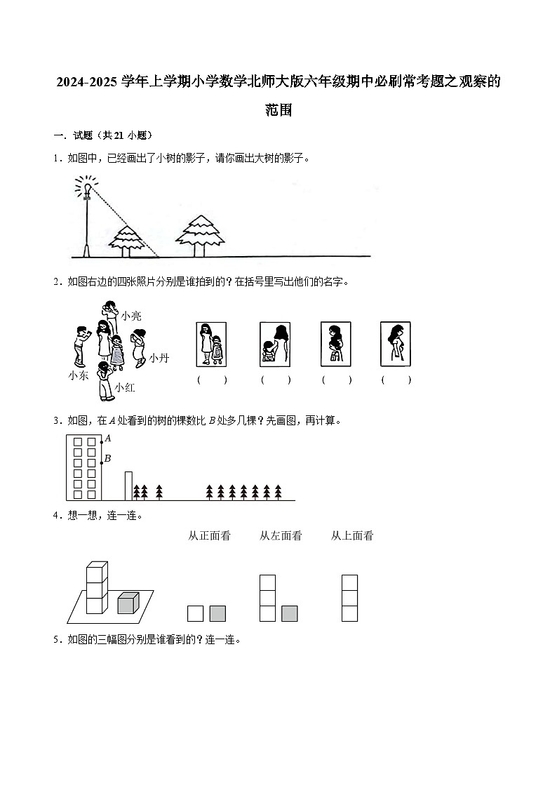 2024-2025学年上学期小学数学北师大版六年级期中必刷常考题之观察的范围第1页