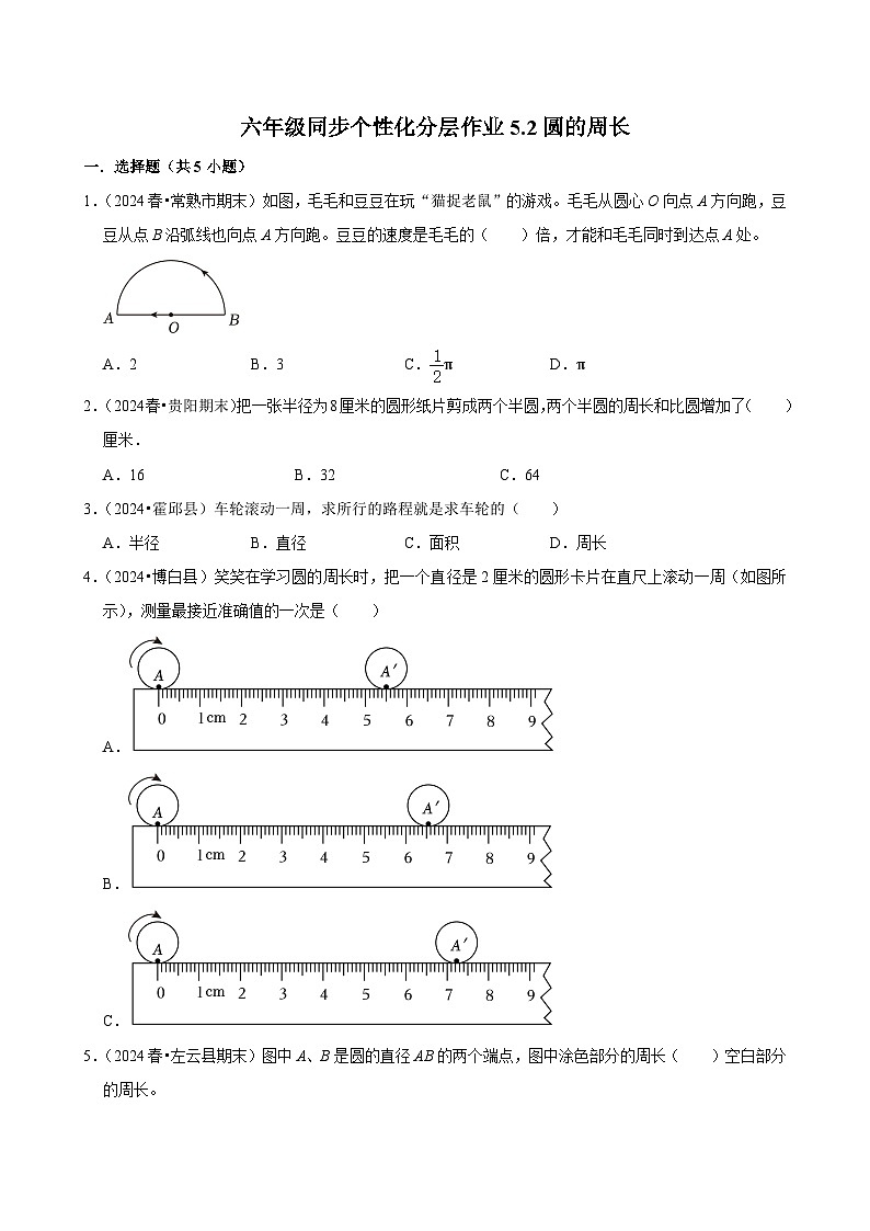 5.2圆的周长(进阶作业)2024-2025学年六年级上册数学 人教版(含解析)第1页