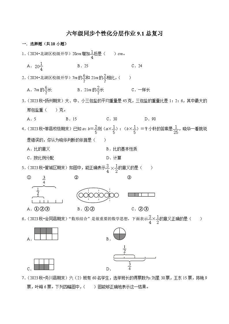 9.1总复习(基础作业)2024-2025学年六年级上册数学 人教版(含解析)第1页