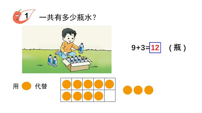 小学数学新西师版一年级上册第五单元20以内的进位加法第一课时《9的进位加法》教学课件2(2024秋)第3页