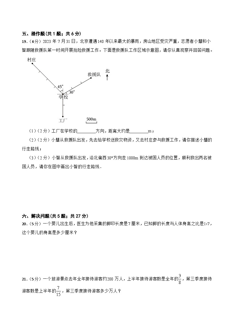 六年級上冊數(shù)學人教版期中綜合測試12（1—4單元）（試題）（含答案）第3頁