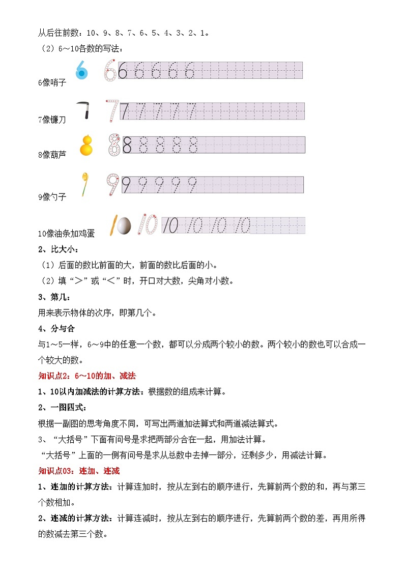 新教小学数学一年级上册第二单元:6~10的认识和加、减法(知识清单)02