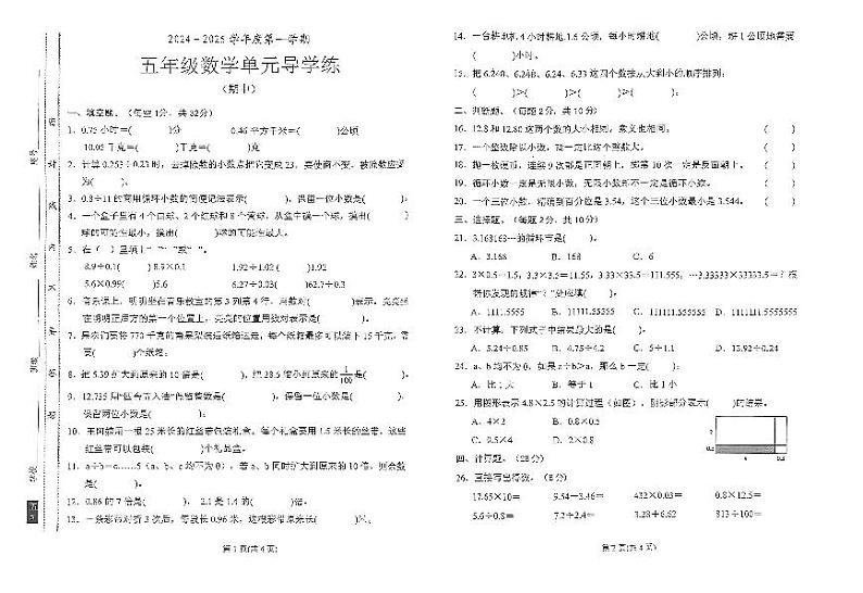 广东省汕尾市陆丰市碣石镇2024-2025学年五年级上学期期中数学试卷01