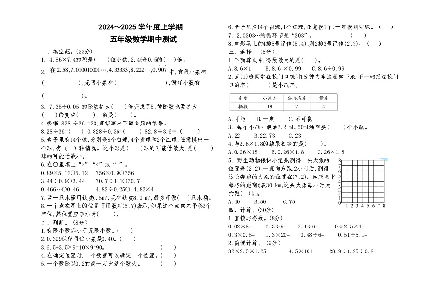 內(nèi)蒙古自治區(qū)通遼市科爾沁左翼中旗中片聯(lián)盟2024-2025學(xué)年五年級(jí)上學(xué)期期中考試數(shù)學(xué)試題第1頁(yè)