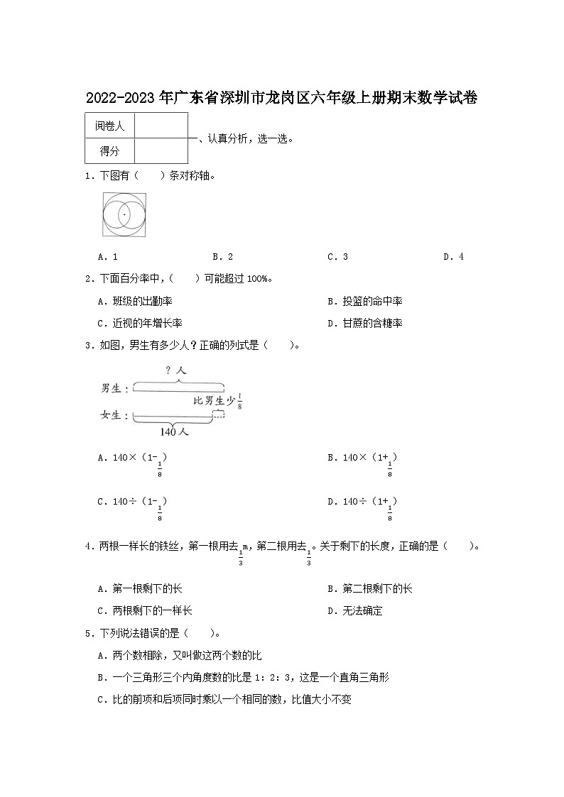 2022-2023学年广东省深圳市龙岗区六年级上册期末数学试卷第1页