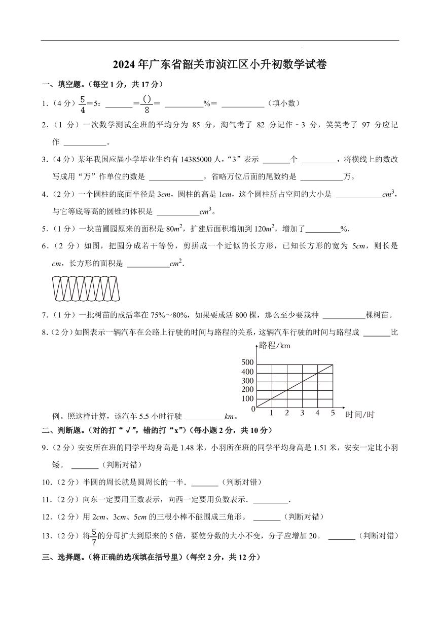 2024年广东省韶关市浈江区小升初真题数学试卷