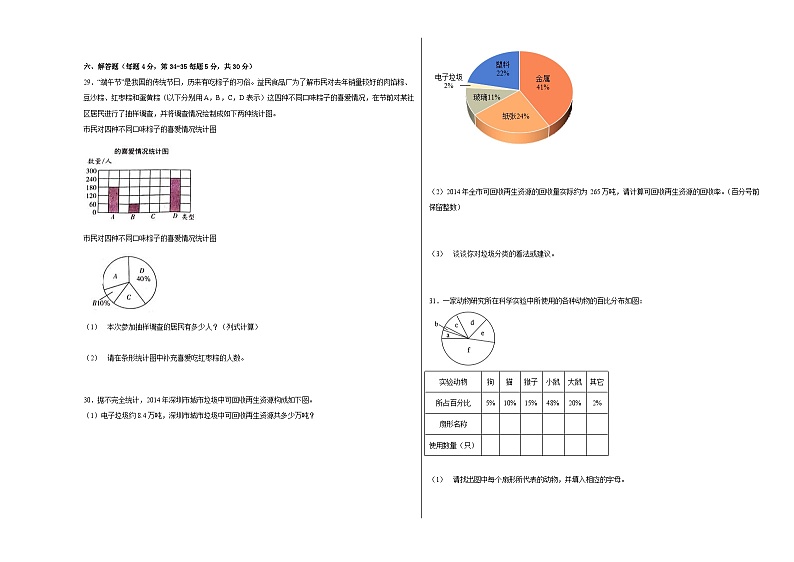 西师大版小学数学六年级下册单元分层训练第四单元扇形统计图(A卷:夯实基础)(含答案)第3页