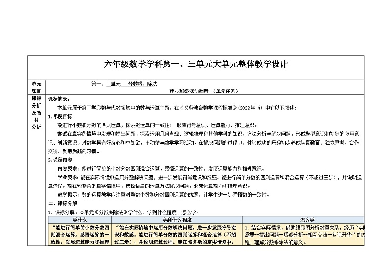 第一、三单元《分数乘除法》单元整体学程(教学设计)-2024-2025学年六年级上册数学青岛版第2页