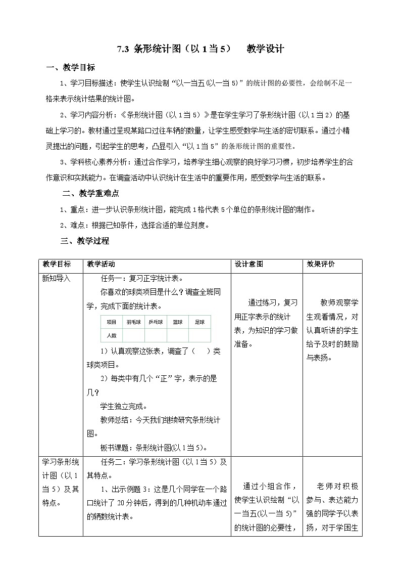 7.3条形统计图(以1当5)教学设计第1页