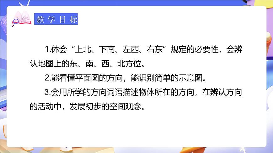 人教版數(shù)學(xué)三下1.2《認(rèn)識平面圖上的東、南、西、北》課件第3頁