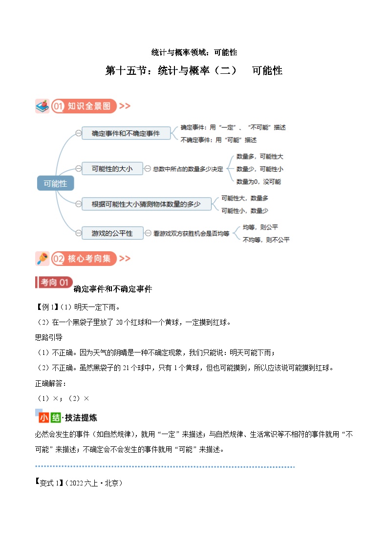 2025年小升初复习(全国通用)：知识点15可能性(原卷版+解析)