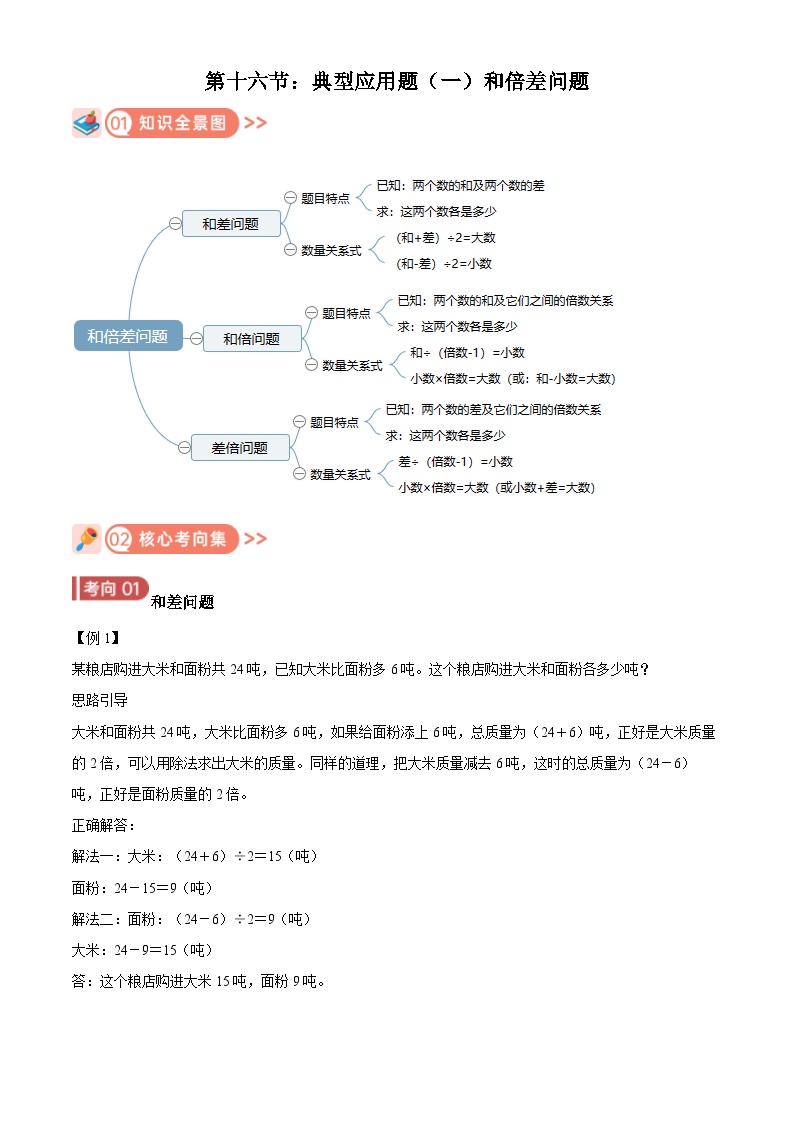 2025年小升初复习(全国通用)：知识点16和倍差问题(原卷版+解析)