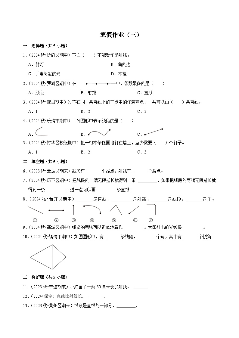 寒假作业（试题）2024-2025学年四年级上册数学 人教版（三）