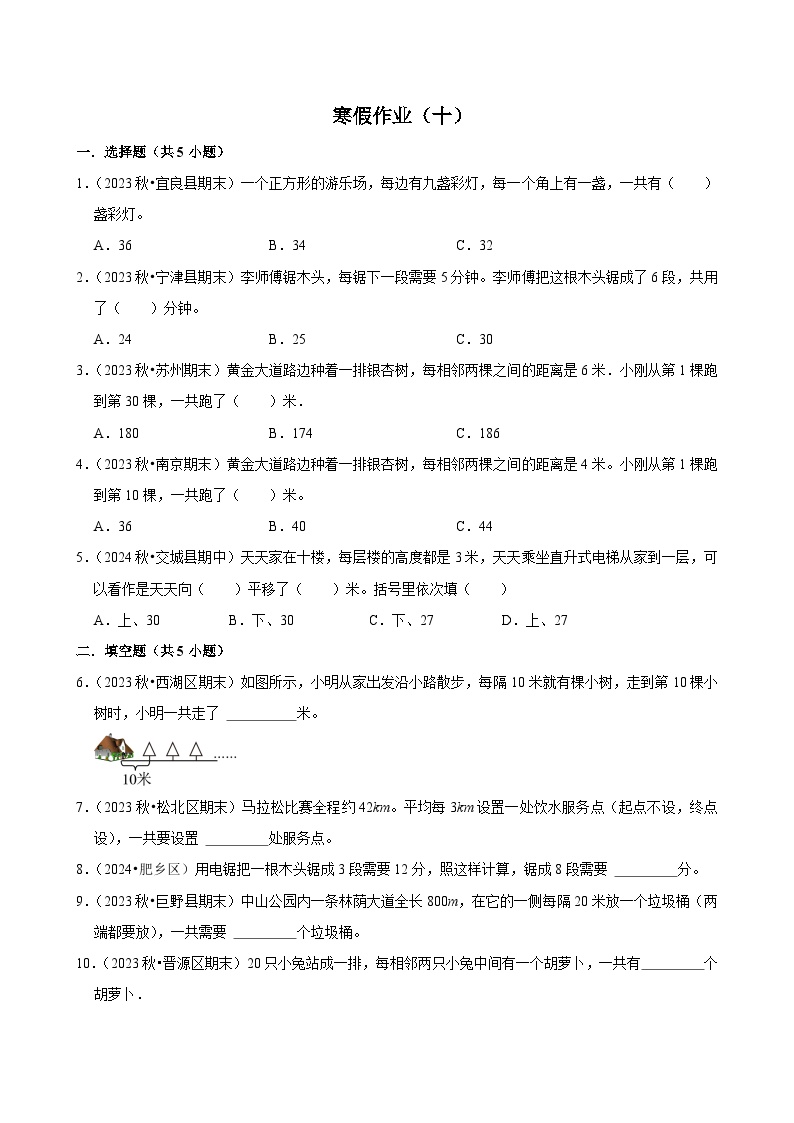 寒假作业（试题）2024-2025学年五年级上册数学 人教版（十）