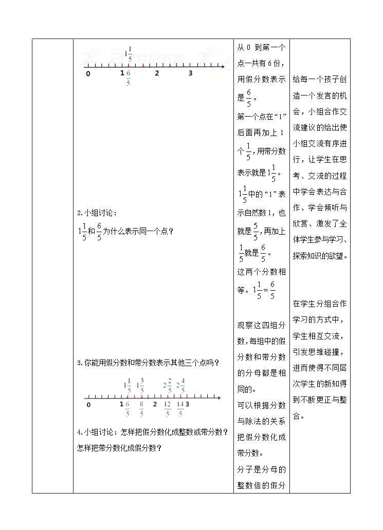 冀教版数学五年级下册2.2《 假分数与整数、带分数间的互化》(教案)第3页