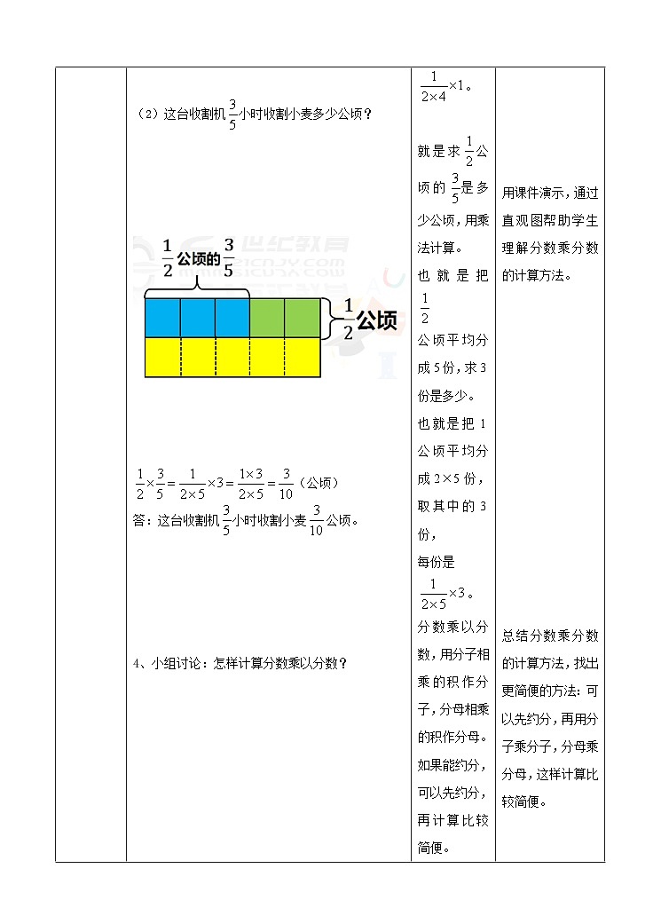 冀教版数学五年级下册4.3《 分数乘分数》(教案)第3页