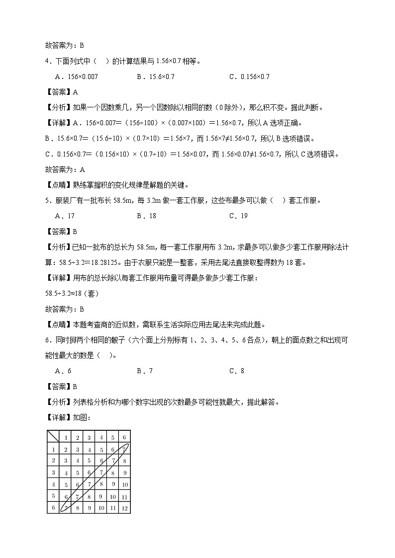 人教版五年级上册数学期末测试卷(精品解析)第2页
