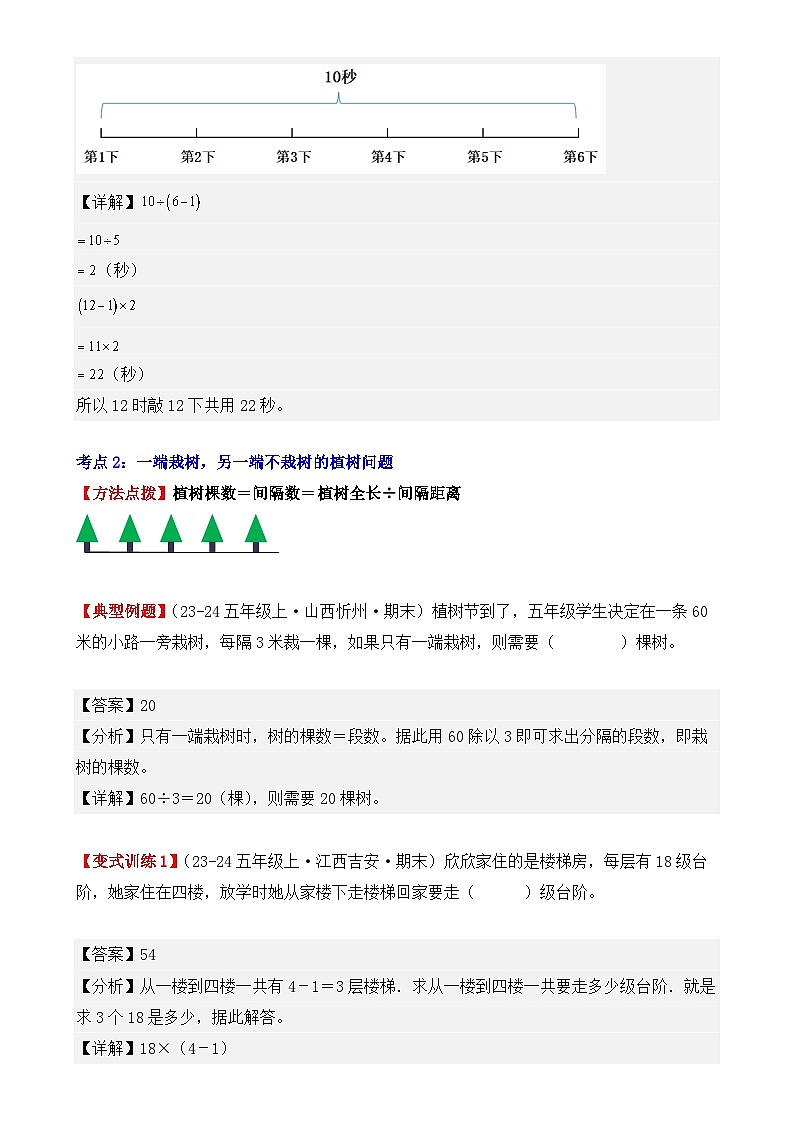 专项突破14、数学广角——植树问题(四大考点)(重难点讲解+知识总结+同步练习+答案解析)(解析版)-人教版五年级数学上册(人教版)-A4第3页