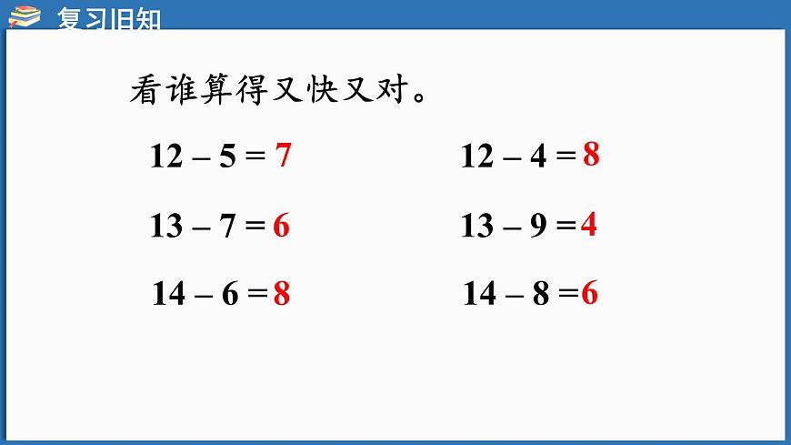 西師大版（2024）一年級(jí)下冊(cè)數(shù)學(xué)下冊(cè)--1.3 15、16、17、18減幾和20以內(nèi)的退位減法表（課件）第4頁(yè)