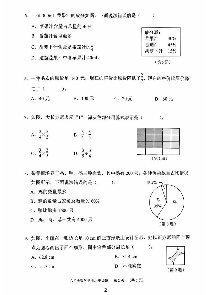 广东省广州市天河区2024-2025学年六年级上学期期末数学试卷第2页
