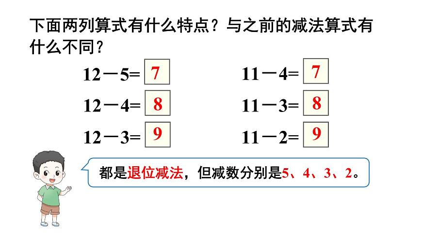 小學(xué)數(shù)學(xué)新人教版一年級(jí)下冊(cè)第二單元第六課時(shí) 十幾減5、4、3、2教學(xué)課件2025春第8頁