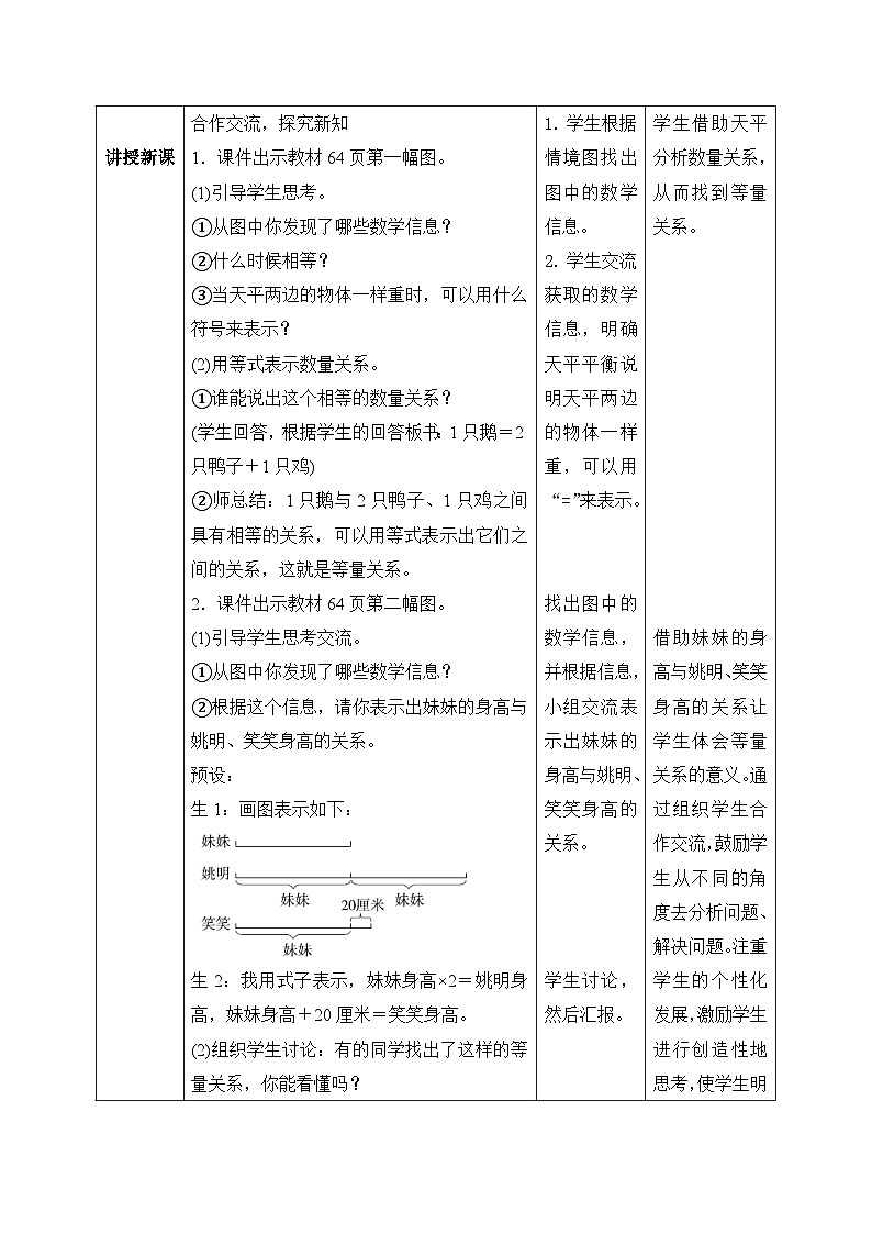 【核心素养】北师大版小学数学四年级下册 第五单元《等量关系》教案第2页