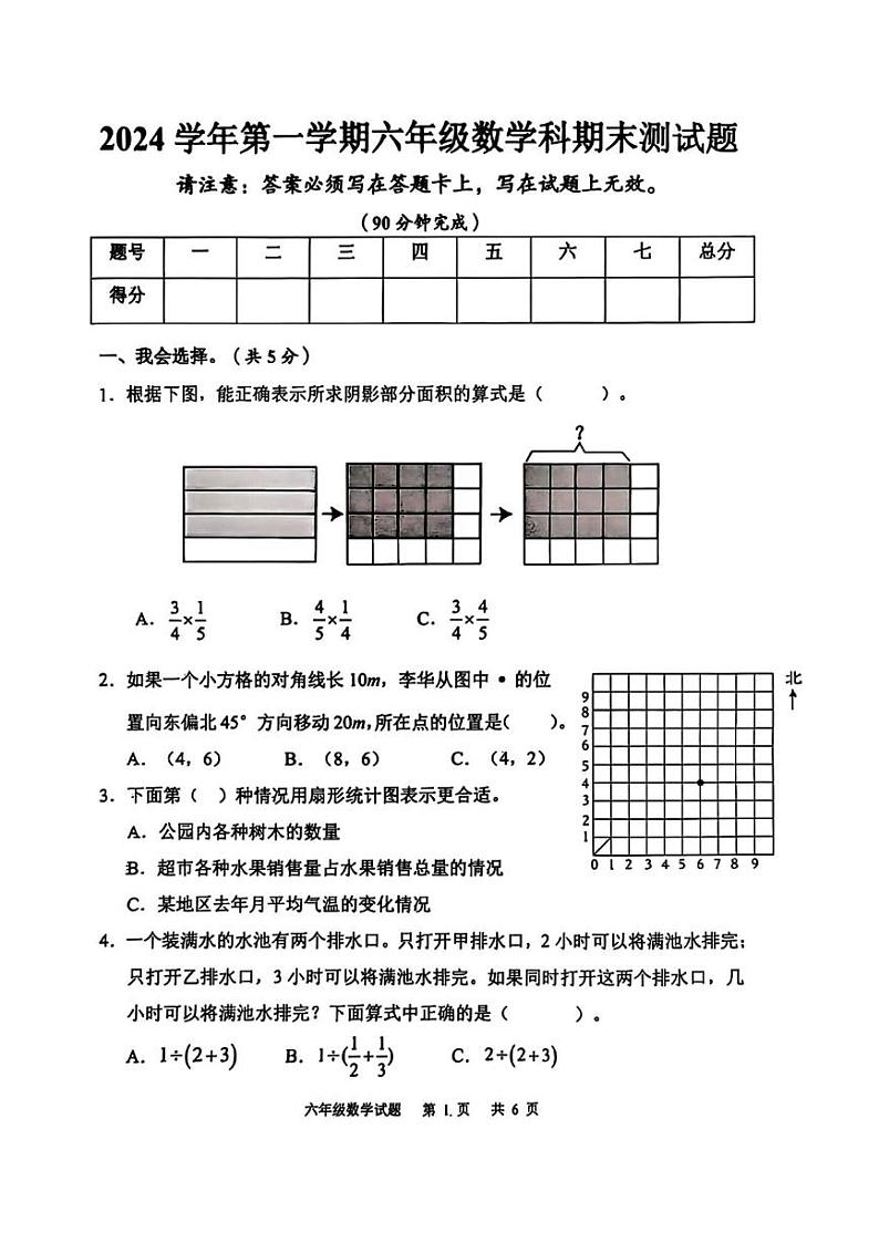 广东省广州市番禺区2024-2025学年六年级上学期期末测试数学试题第1页
