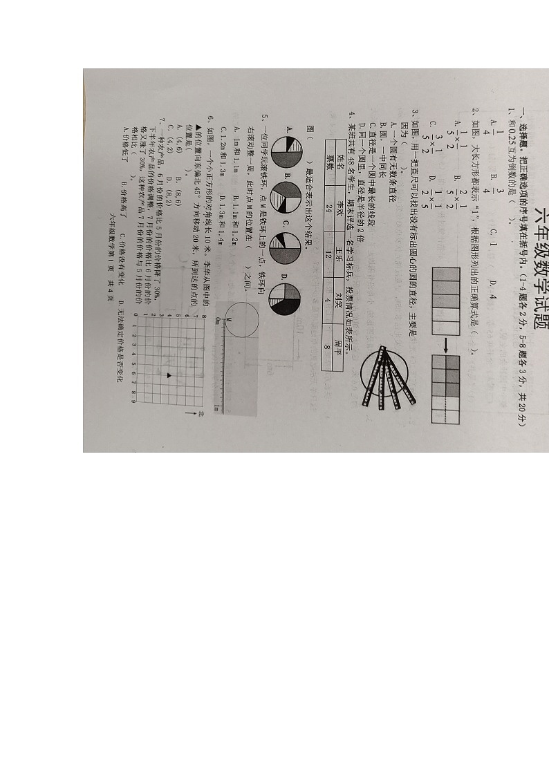 山东省菏泽市郓城县2024-2025学年六年级上学期期末数学试题第1页