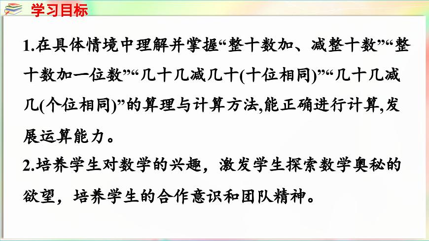 第2單元  豐收了——100以內數(shù)的認識 信息窗3  整十數(shù)加減及一位數(shù)加減（課件）-2024-2025學年青島版（2024）一年級數(shù)學下冊第2頁