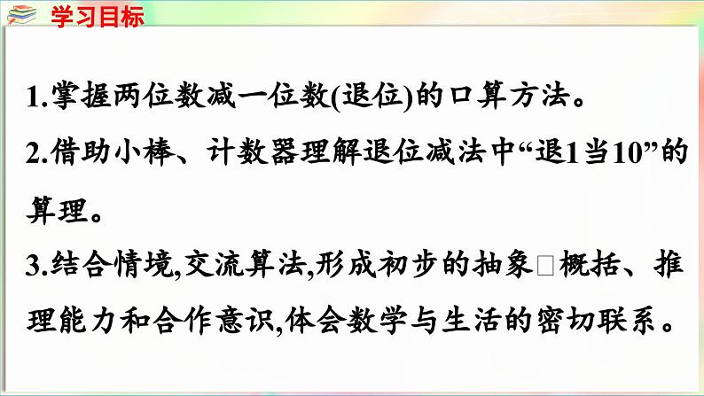 第4单元 护绿行动——100以内的加减法(一)信息窗3 两位数减一位数(退位)的口算(课件)-2024-2025学年青岛版(2024)一年级数学下册第2页