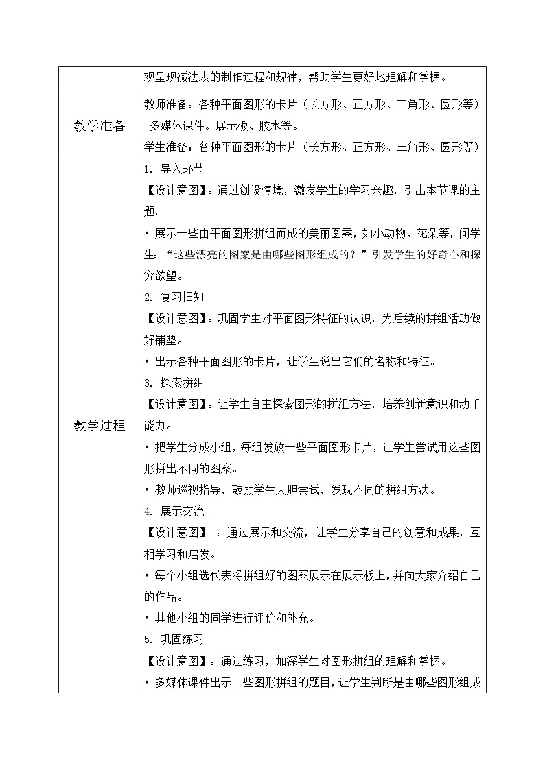 北师大版一年级下册 数学第二单元1《图形大变身-做一做》教学设计第2页