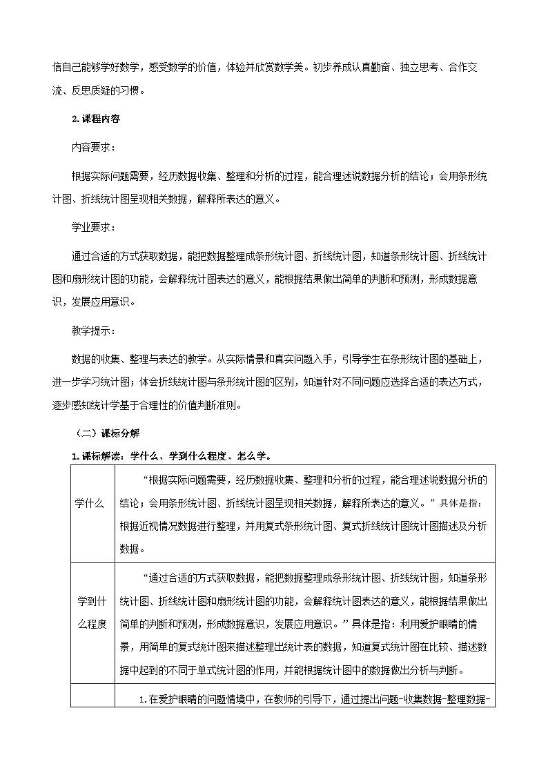 青岛版 小学数学 五年级下册 第六单元 爱护眼睛--复式统计图 单元教学设计第3页