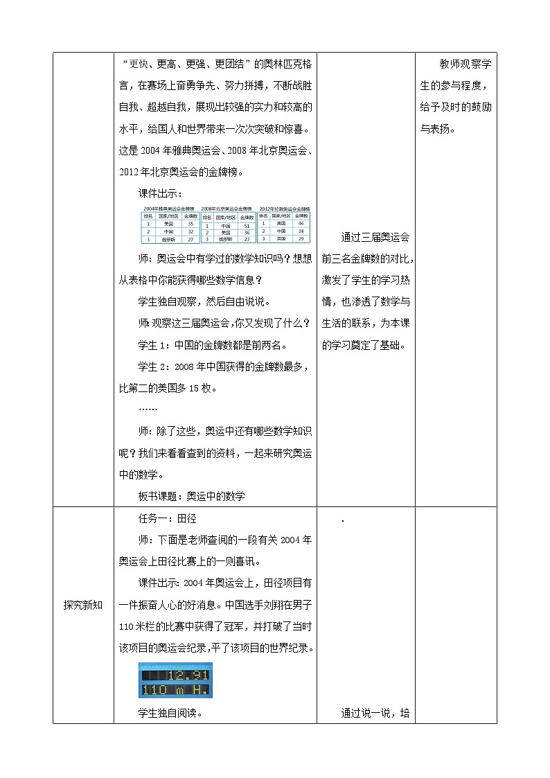 北师大版数学四年级下册 数学好玩 第2课时《奥运中的数学》教案第2页