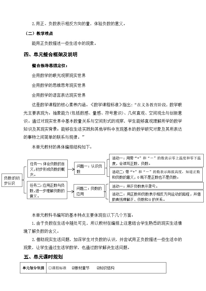 《负数的初步认识》单元整体设计第2页