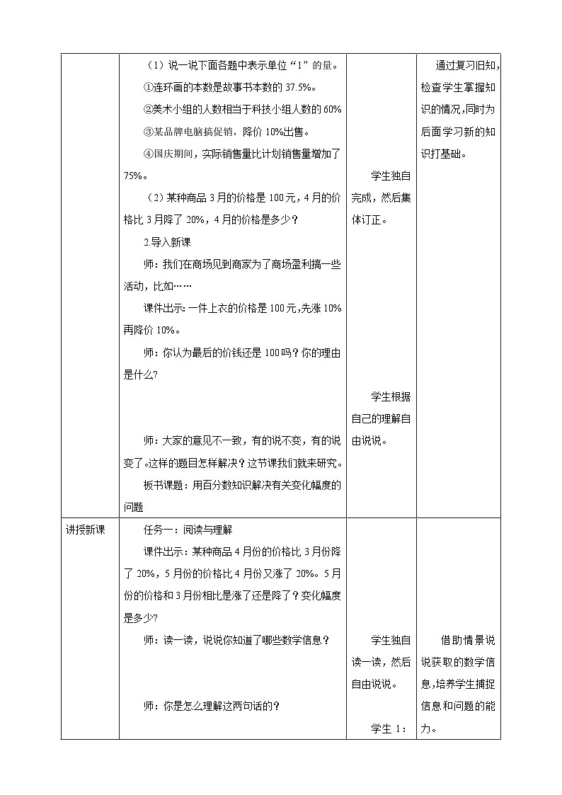 《6.6 用百分数知识解决有关变化幅度的问题》教学设计第2页