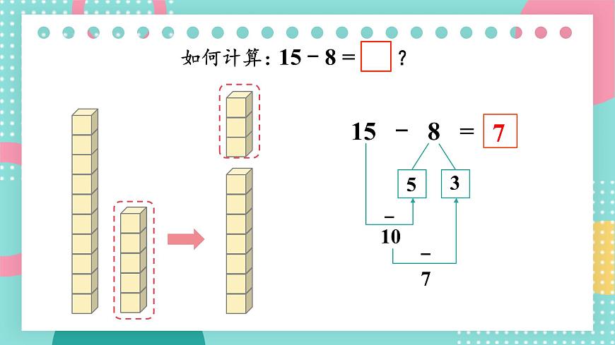 蘇教版（2024）數學一年級下冊 第1單元  第5課時 十幾減8、7  PPT課件第5頁