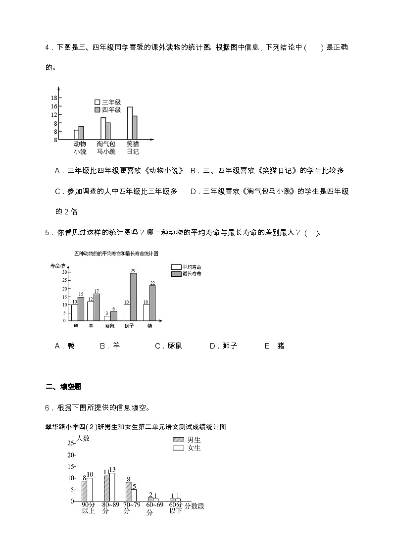 北师大版五年级下册数学8.1 复式条形统计图 同步练习(含答案)第2页