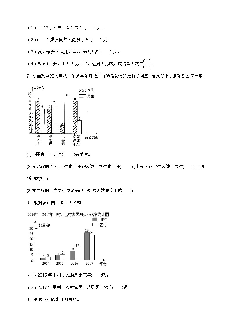 北师大版五年级下册数学8.1 复式条形统计图 同步练习(含答案)第3页