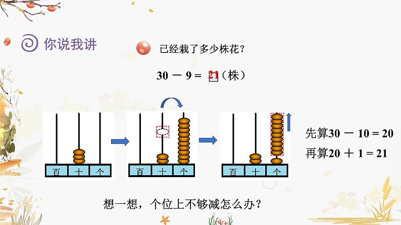 青岛版2024数学一年级下册 第4单元 4.3整十数减一位数、两位数减一位数的减法(退位) PPT课件第4页