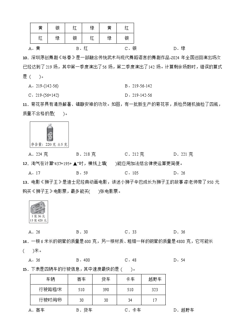 广东省深圳市龙岗区2024-2025学年四年级上学期学科素养期末诊断数学试卷第2页