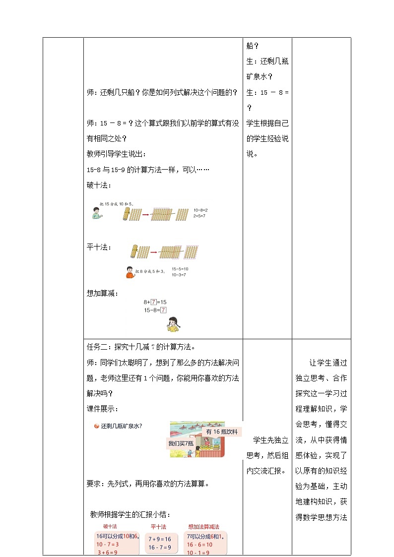 青岛版一下1.2《 十几减7、8》(教案)第2页