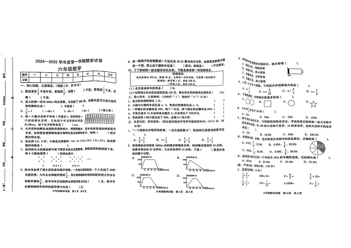 河南省信阳市平桥区部分学校2024-2025学年六年级上学期期末考试数学试题