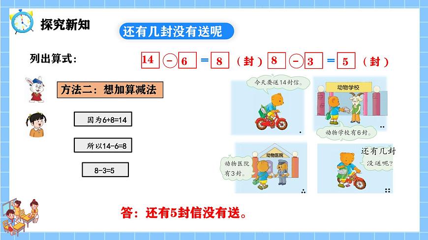 冀教版一年級數(shù)學下冊第一單元6《小熊送信(連減和加減混合運算)》第5頁