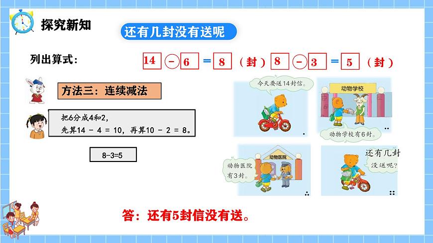 冀教版一年級數(shù)學下冊第一單元6《小熊送信(連減和加減混合運算)》第7頁