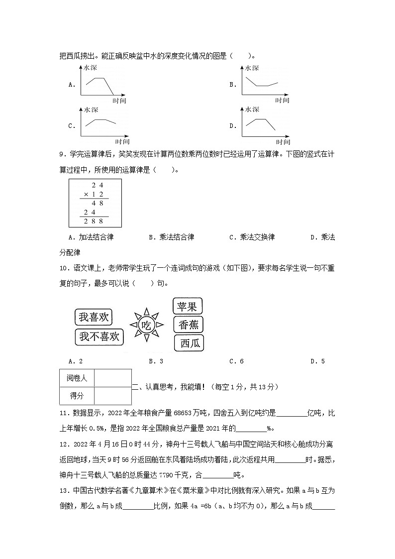2022-2023学年广东清远市英德市六年级下册期末数学试卷及答案第2页