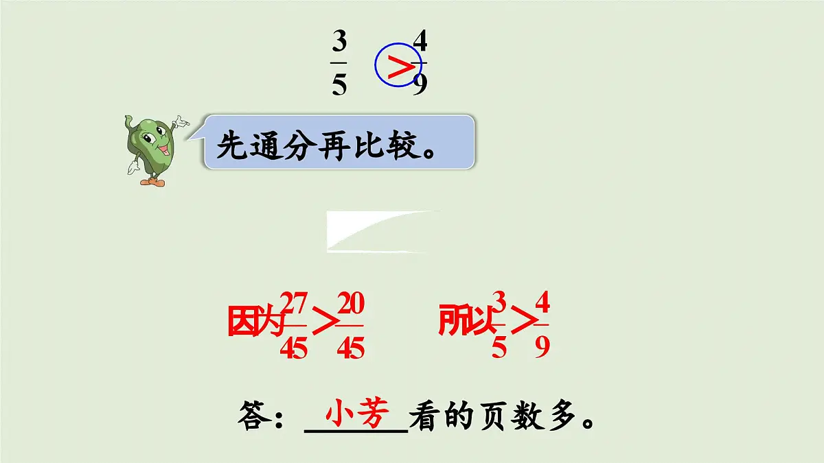 2025春苏教版数学五年级下册第四单元 第十课时 分数的大小比较课件第7页