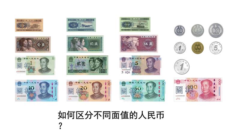 小学数学新西师版一年级下册综合与实践 欢乐购物街活动一 认识人民币教学课件(2025春)第6页