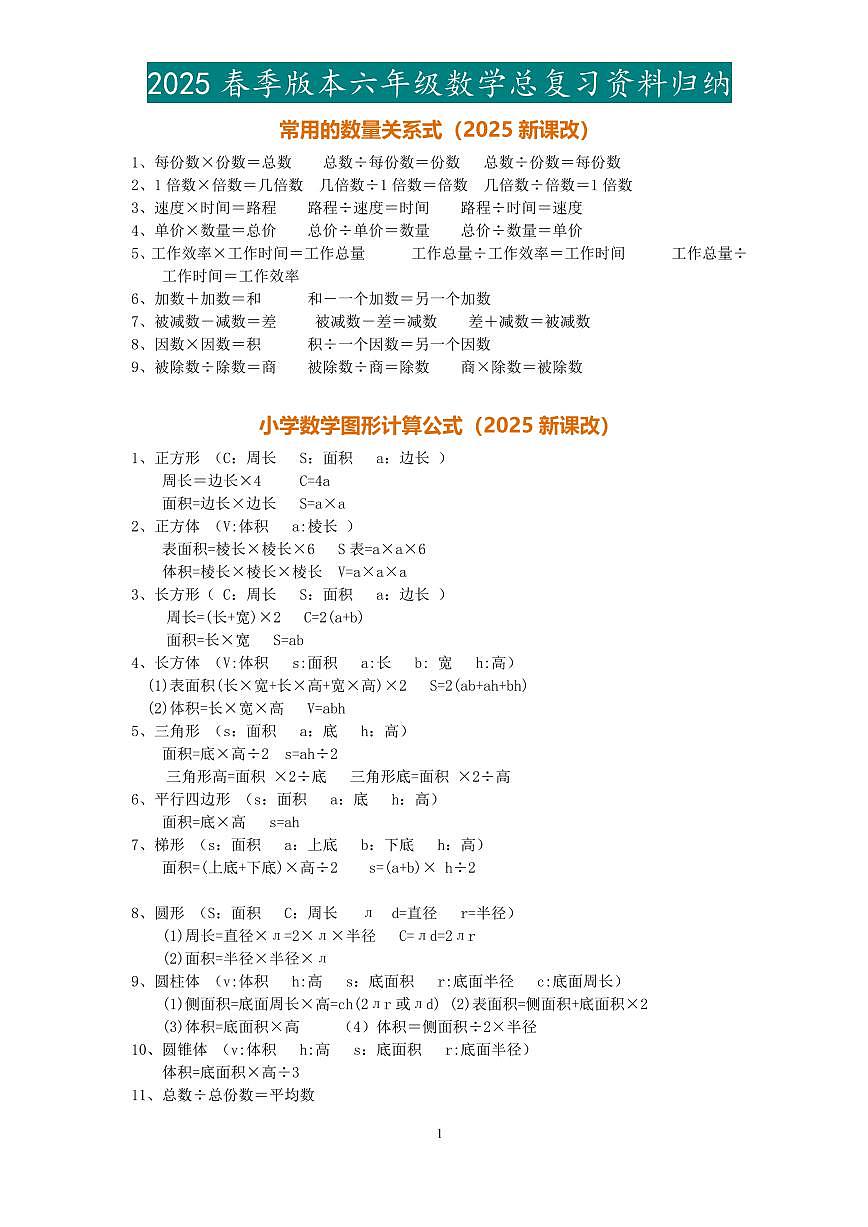 2025春新版小升初数学总复习资料归纳学案含答案第1页