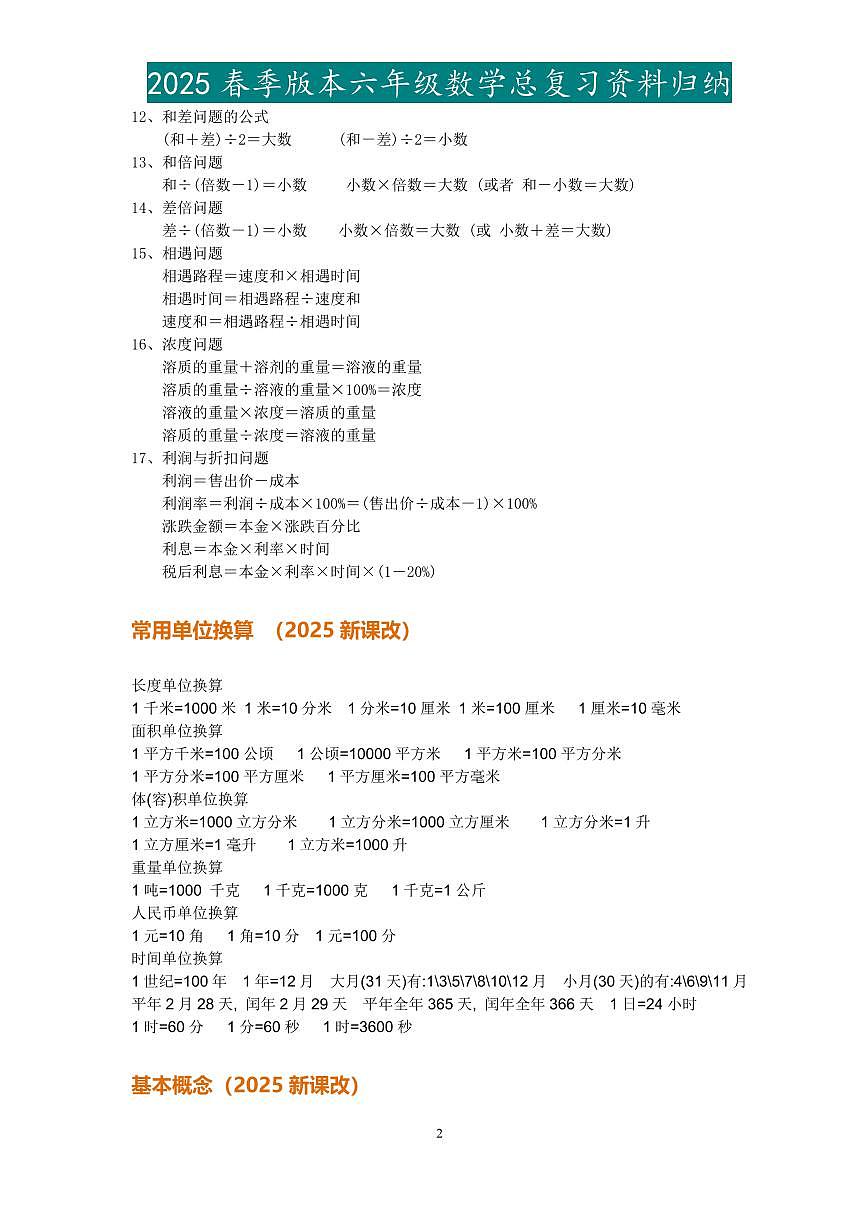 2025春新版小升初数学总复习资料归纳学案含答案第2页
